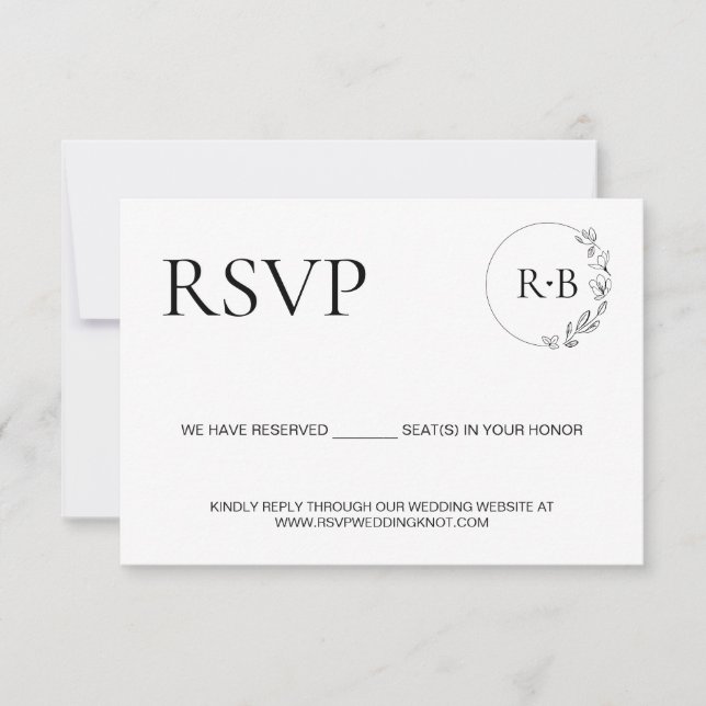 Minimale Kranzmonogramm Schwarz-Weiß Hochzeit RSVP Karte (Vorderseite)