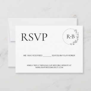 Minimale Kranzmonogramm Schwarz-Weiß Hochzeit RSVP Karte