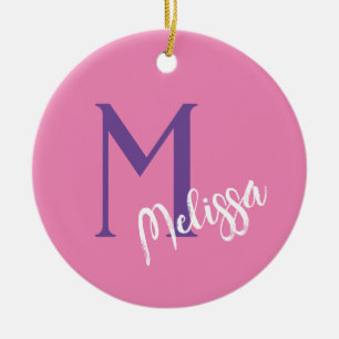 Minimale kundenspezifische Monogram Weihnachtsschm Keramik Ornament