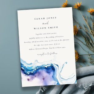 Minimale Küsten-Meer-Strand-Wasserfarben-Hochzeit Einladung