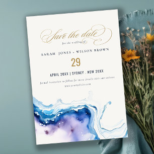 Minimale Küstenmeer-Strand-Watercolor-Hochzeit Save The Date