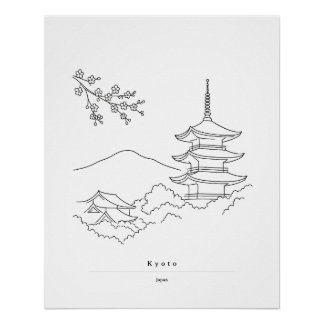 Minimale Kyoto-Wandkunst | Japanischer Pagodendruc Poster