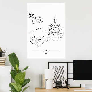 Minimale Kyoto-Wandkunst | Japanischer Pagodendruc Poster