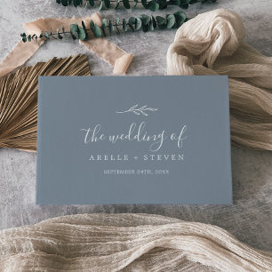 Minimale Leaf Blau-und Weiß-Monogramm-Back-Hochzei Gästebuch