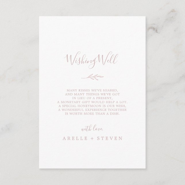 Minimale Leaf Blush Pink Hochzeitskarte Begleitkarte (Vorderseite)