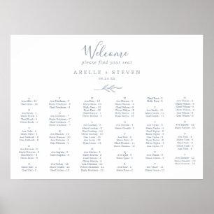 Minimale Leaf Dusty Blue Alphabetical Seating Char Poster