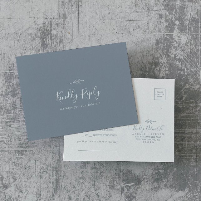 Minimale Leaf Dusty Blue Song Anfrage UAWG Postkar Einladungspostkarte (Von Creator hochgeladen)