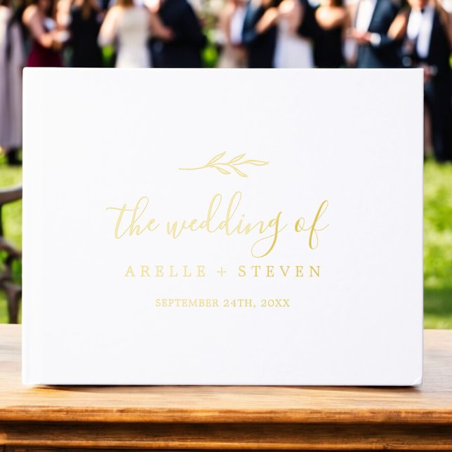 Minimale leaf Gold Foil Monogram Back Wedding Gästebuch (Minimal Leaf Gold Foil Monogram Back Wedding Foil Guest Book)