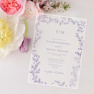 Minimale Leaf Lavender Elegant Monogram Wedding Acryleinladungen