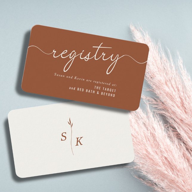 Minimale Leaf Monogram Polterabend Gift Registry Begleitkarte (Von Creator hochgeladen)