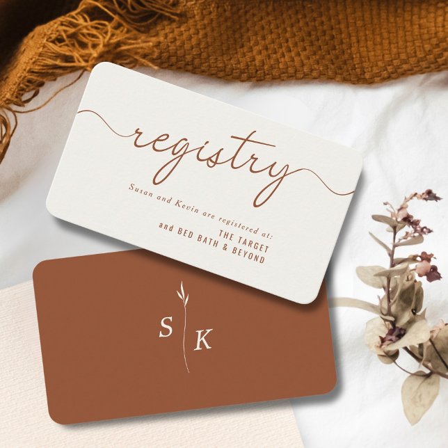 Minimale Leaf Monogram Polterabend Gift Registry Begleitkarte (Von Creator hochgeladen)