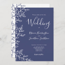 Minimale Leaf Navy Blue Hochzeit Einladung