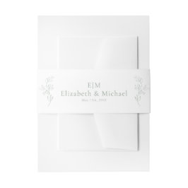 Minimale Leaf Sage Green Elegant Monogram Wedding Einladungsbanderole