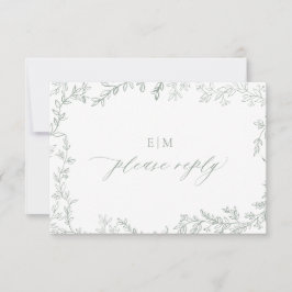 Minimale Leaf Sage Green Elegant Monogram Wedding RSVP Karte