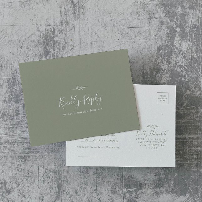 Minimale Leaf Sage Green Song Anfrage UAWG Postkar Einladungspostkarte (Von Creator hochgeladen)