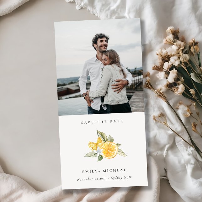 Minimale Lemon Botanisches Foto Save the Date Kart Dankeskarte (Von Creator hochgeladen)