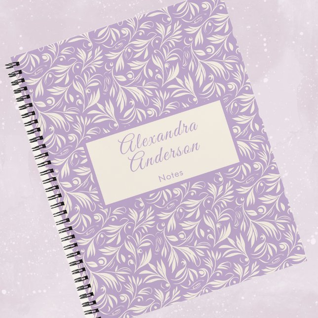 Minimale Lila Blätter Muster Skript Notizbuch (Minimal Purple Floral Leaves Pattern Script Notebook)