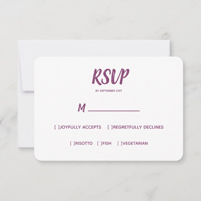 Minimale Lila Farbe | Auswahl für Hochzeitsmahlzei RSVP Karte (Vorderseite)