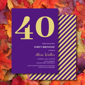 Minimale Lila Goldtypografie Geburtstag Einladung