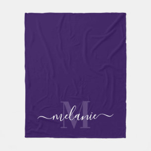 Minimale Lila Monogramm-Kalligrafie Fleece Blanket