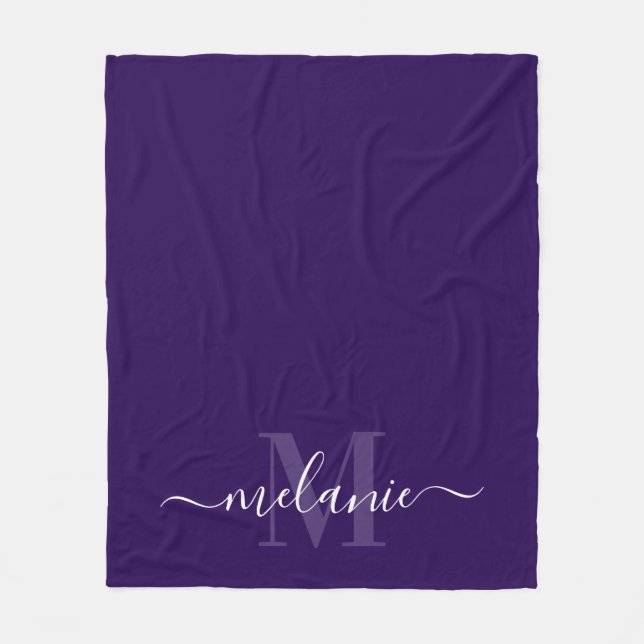 Minimale Lila Monogramm-Kalligrafie Fleece Blanket (Vorderseite)
