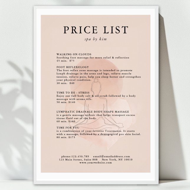 Minimale Line-Art-Frau Meditations-Salon-Preislist Poster (Minimal Line Art Woman Meditation Salon Price List Poster. Print & Instant download available.)
