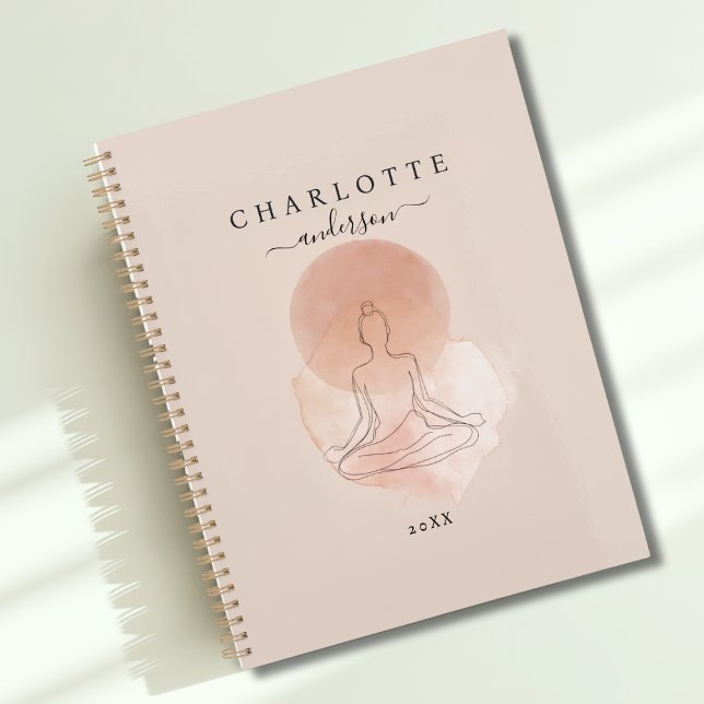 Minimale Line-Art-Meditierende Frau Planer (Minimal Line Art Meditating Woman Custom Planner with your Name or Text.)