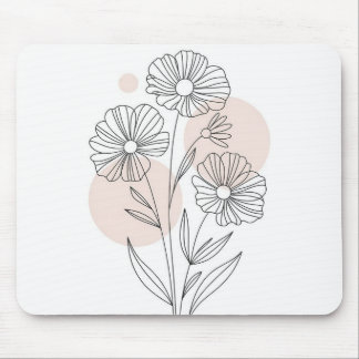 Minimale Line-Art-Wildblumen-Blumen-Mauspad Mousepad