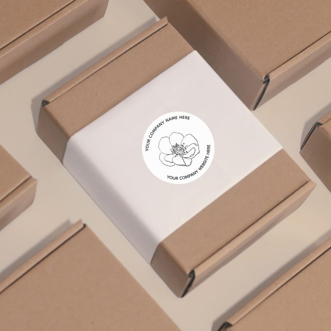 Minimale Linie Art Floral Small Business Packaging Runder Aufkleber (Von Creator hochgeladen)