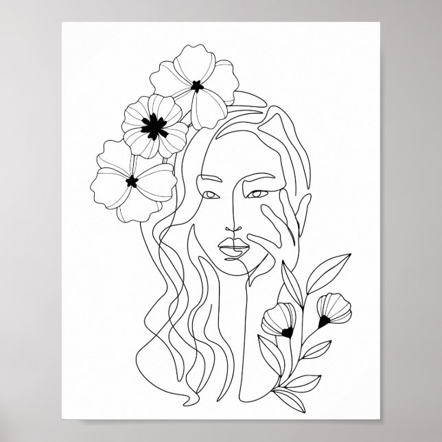 Minimale Linie Art Frauen Blume Kopf Poster (Vorne)