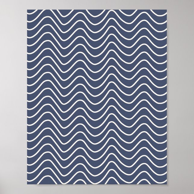 Minimale Linie Zickzack Muster Navy Blue Poster (Vorne)