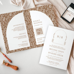 Minimale Linienkunst-Blattbogen Beige Hochzeit Einladung