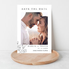 Minimale Linienkunst Blumen Foto Save-the-Date Magneteinladung