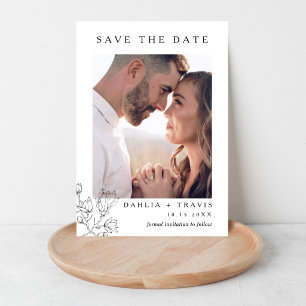Minimale Linienkunst Blumen Foto Save-the-Date Magneteinladung