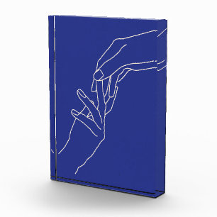 Minimale Linienkunst Hände Abstrakte Moderne Blaue Fotoblock