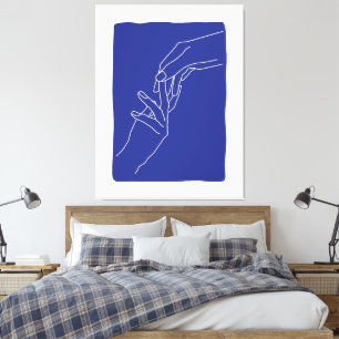 Minimale Linienkunst Hände Abstrakte Moderne Blaue Leinwanddruck