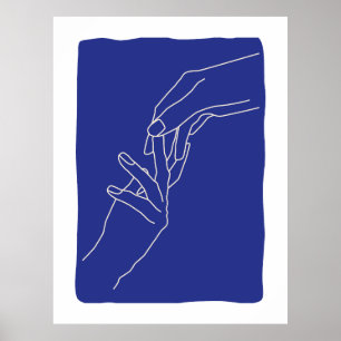 Minimale Linienkunst Hände Abstrakte Moderne Blaue Poster