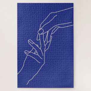 Minimale Linienkunst Hände Abstrakte Moderne Blaue Puzzle