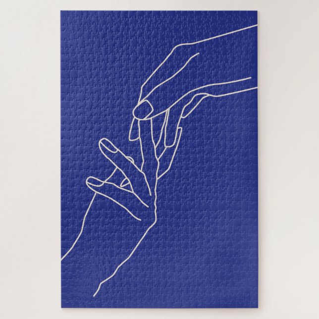 Minimale Linienkunst Hände Abstrakte Moderne Blaue Puzzle (Vertikal)