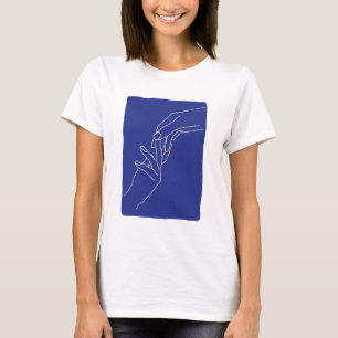 Minimale Linienkunst Hände Abstrakte Moderne Blaue T-Shirt