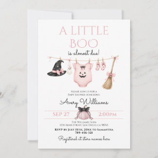 Minimale Little Boo Halloween Pink Babyparty Einladung