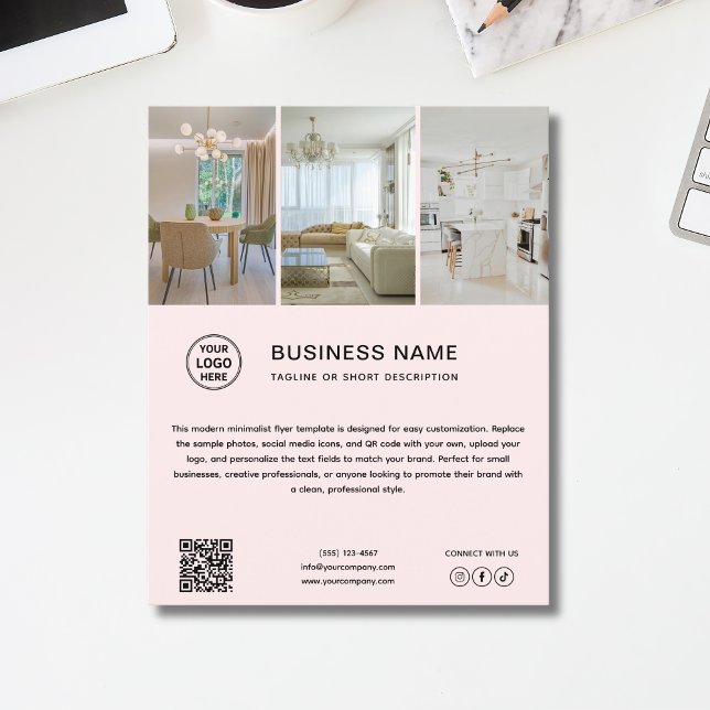 Minimale Logo-Foto-Soft-Pink-Geschäfts-Flyer Flyer (Minimal Logo Photo Soft Pink Business Flyer)