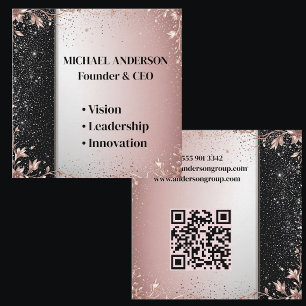 Minimale Luxus-Rosa-Silber-Glitter-Blumen Modern Quadratische Visitenkarte