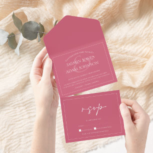 Minimale Magenta-Pink-Schrift Hochzeit All In One Einladung