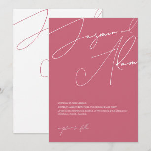 Minimale Magenta-Pink-Schrift-Typografie-Hochzeit Einladung