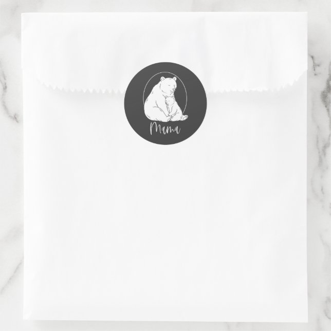 Minimale Mama-Bär-Linienkunstgestaltung Runder Aufkleber (Tasche)