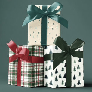 Minimale Maskuline Grünes Weihnachtswrapping Papie Geschenkpapier Set