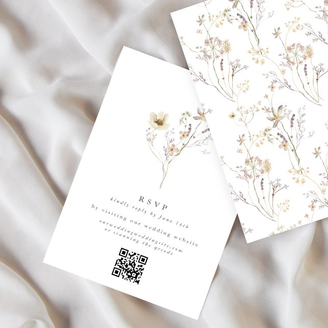 Minimale Menge getrocknete Wildblume Hochzeiten QR RSVP Karte (Von Creator hochgeladen)