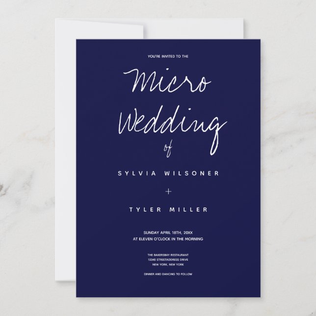 Minimale Mikro-Hochzeitdunkelblauer Typografie (Vorderseite)