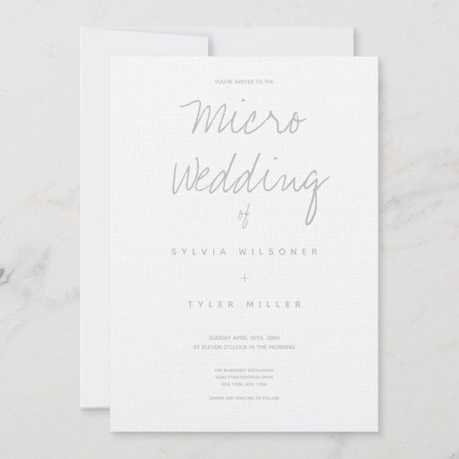 Minimale Mikro-Wedding-White-Gray-Typografie (Vorderseite)